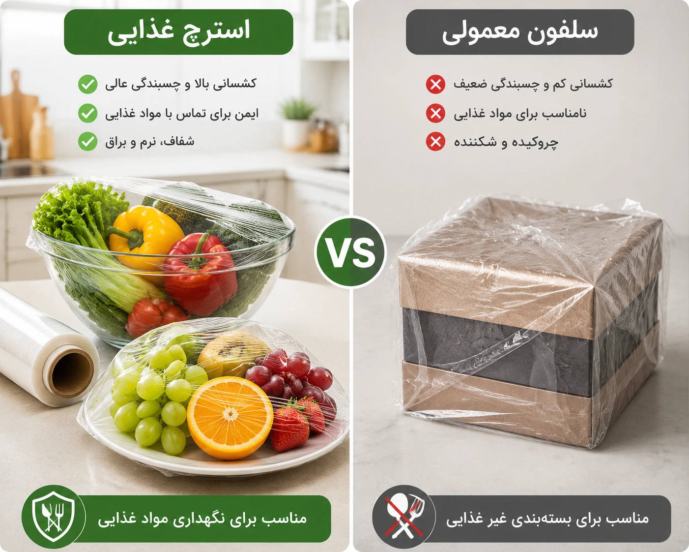 تفاوت استرچ غذایی با سلفون معمولی